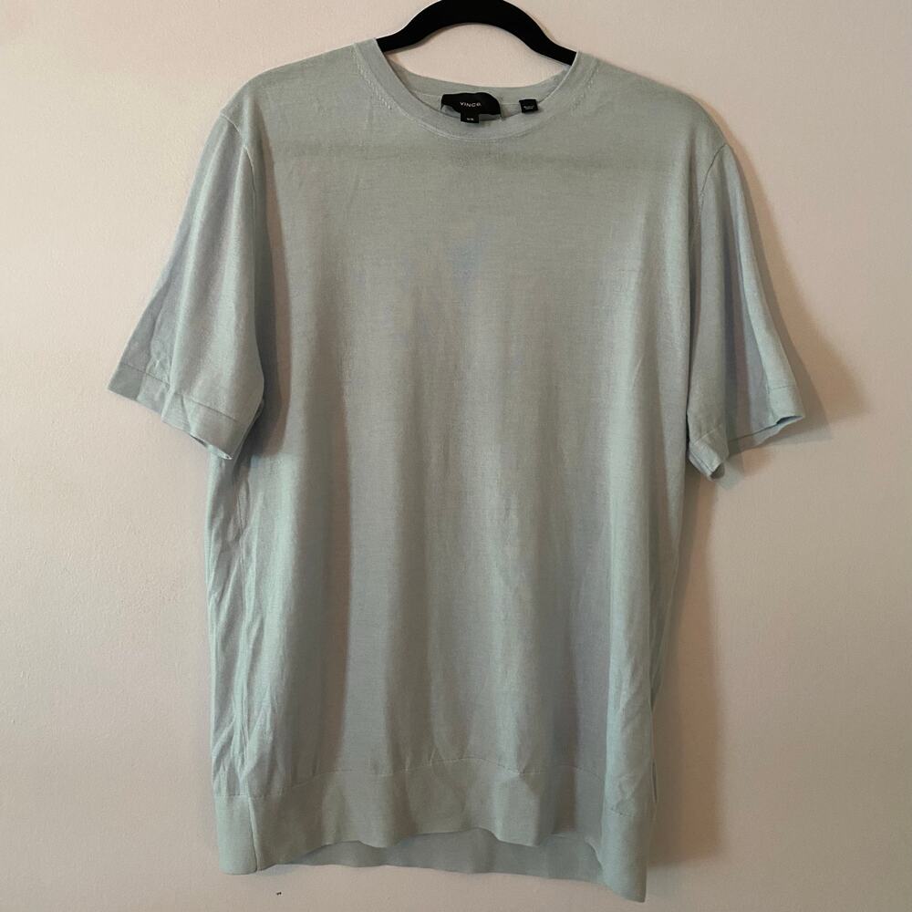 Vince. Light Blue Short Sleeve Sweater Crewneck Merino Wool Cashmere size Medium